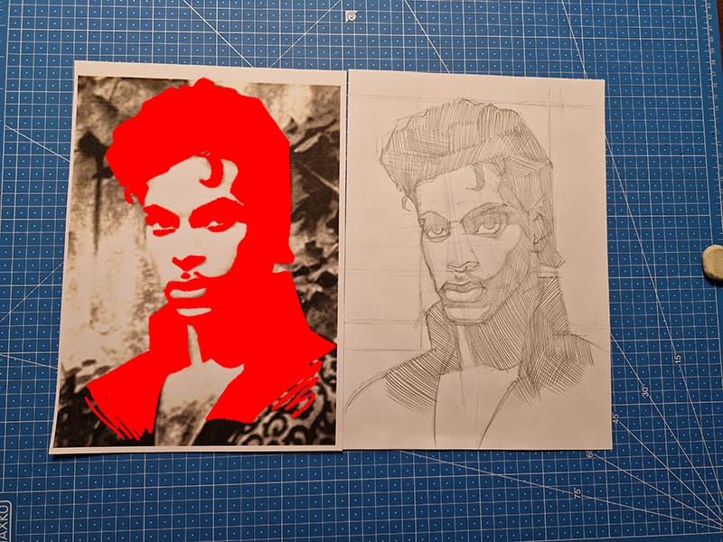 Je remplis les zones sombres d’un gris moyen uniforme. Cela permet de définir les ombres, les lumières et les valeurs propres de mon portrait.