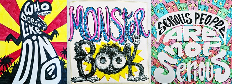 Des illustrations de Timothée ROUXEL intégrant le lettrage créatif.